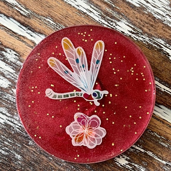 Dragonfly Glitter Resin Drink Coasters Set of 4 House Housewarming Gift Table - Picture 4 of 7